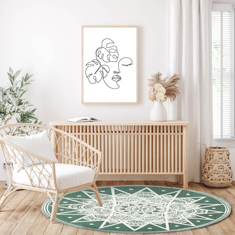 ECARPETGALLERY Braided Weave Palas Denizli Teal Jute Rug - 2'11 x 2'11