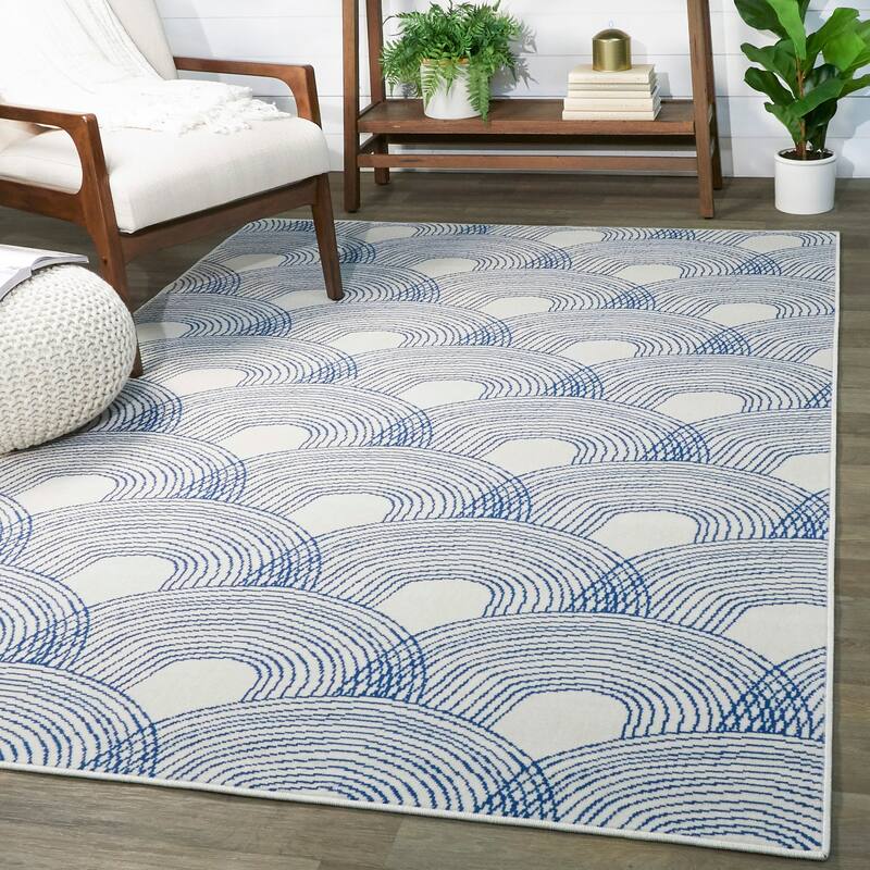 Porch & Den Schoeler Striped Scale Contemporary Indoor/Outdoor Area Rug - 7'10" x 10' - Blue