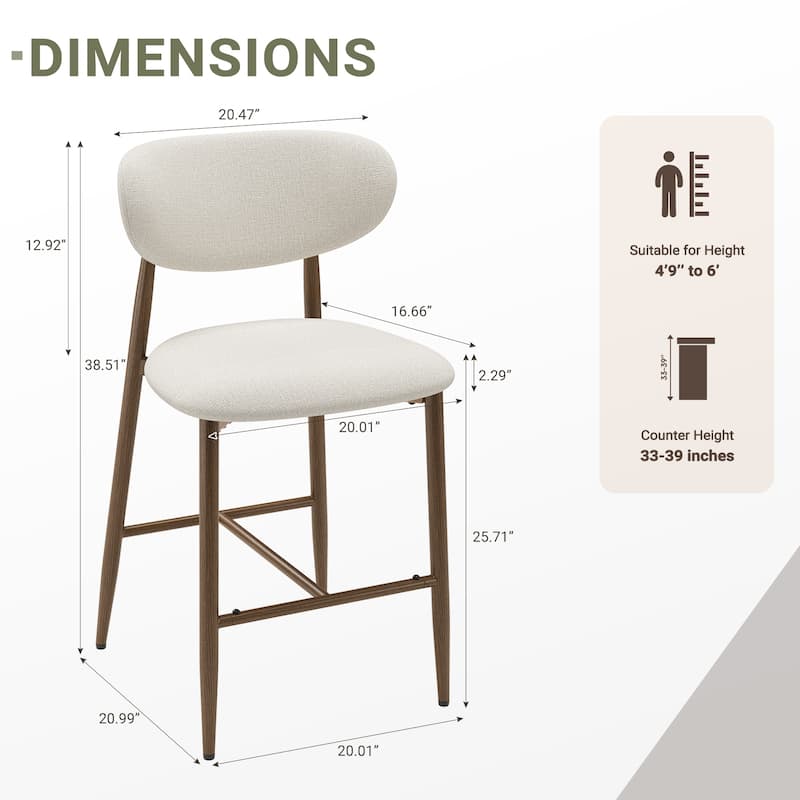 RENEWLINE 25 Inch Bar Stools with Backrest, Mid-Century Modern Counter Height Stools for Kitchen Island