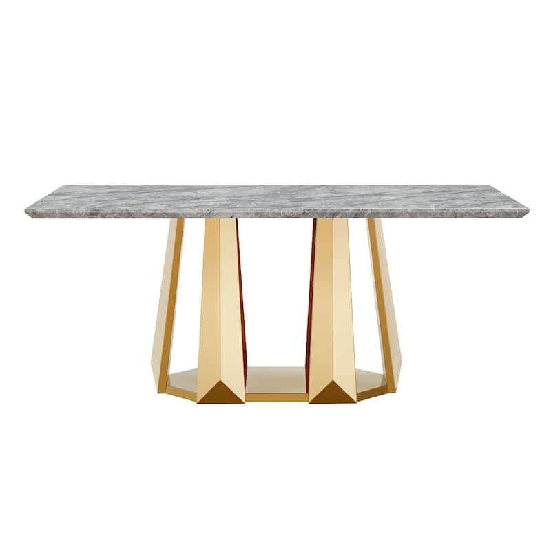 GDFStudio - Rose Series 70'' Rectangle Faux Marble Dining Table 6 People with Modern Large Size