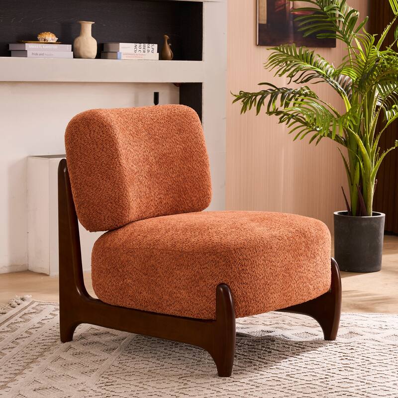 30"W Mid-Century Modern Accent Chair with Solid Wood Frame, Boucle Comfy Living Room Chair for Bedroom Lounge Reading Room