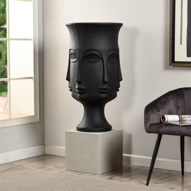 Assisi Floor Vase - Large - Matte Black Finish on Resin with Frosted Gray Base