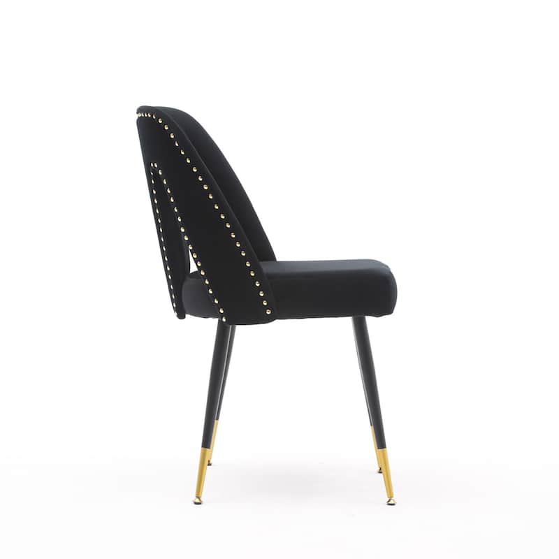 Velvet Upholstered Dining Chair with Nailheads