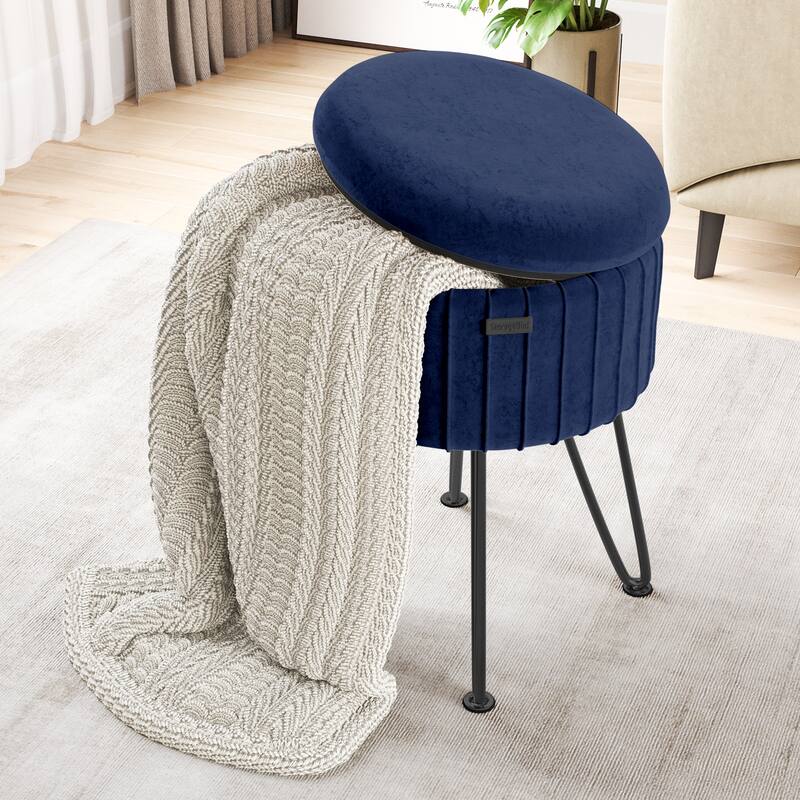 Emperyan Pleated Velvet Storage Ottoman, Modern Ottomans for Living Room and Bedroom