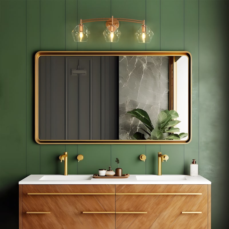 Modern Gold 3-Light Bathroom Vanity Lights Clear Glass Wall Sconces - L26" x H9.1"
