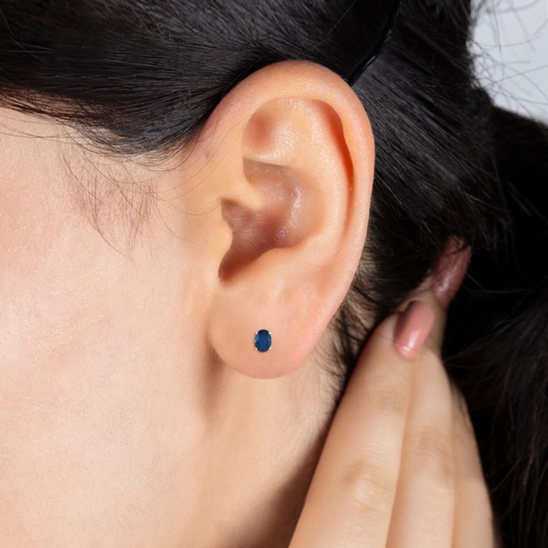 Marquee Marquee All-Natural Genuine 6x4 mm, Oval Sapphire earrings set in 14K White gold