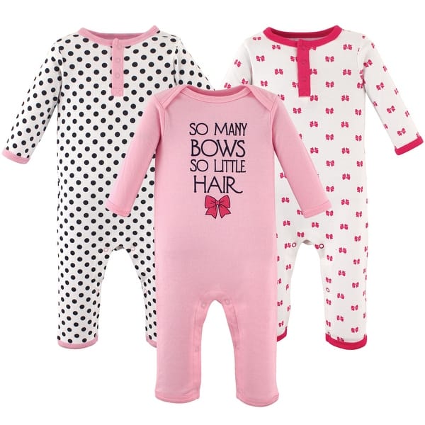 slide 1 of 1, Hudson Baby Infant Girl Cotton Coveralls 3pk, So Many Bows 0 - 3 Months - Pink