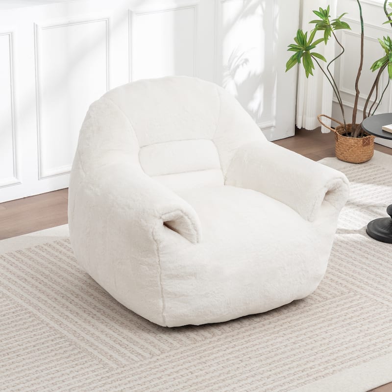 Comfy Bean Bag Sofa With Back Support, Faux Fur Bean Bag Chair For Adults And Kids