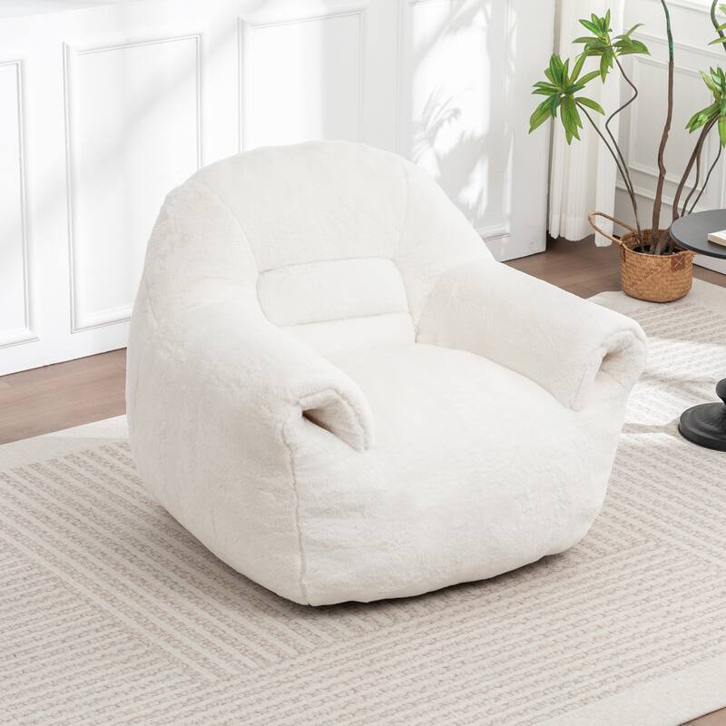 Faux Fur Bean Bag Chair with Back Support & Footstool - Comfy Floor Sofa for Adults & Kids, Living Room, Bedroom (2 Options)