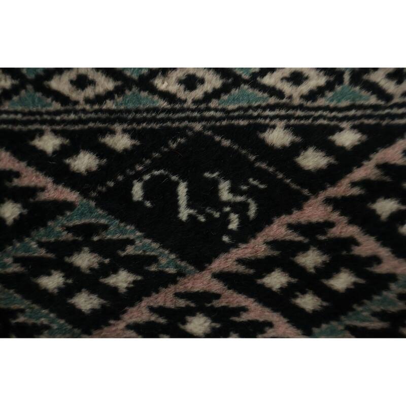 Hand Knotted Oriental 100% Wool Carpet Traditional Geometric Black Bokhara Area Rug - 6' 6'' X 4' 2''