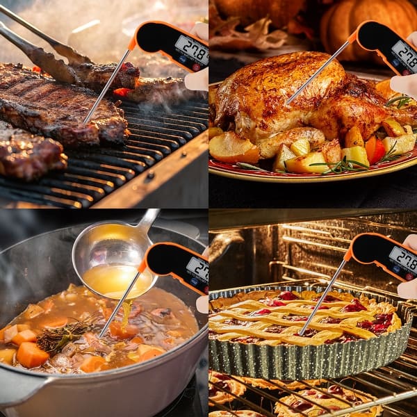 Digital Meat Thermometer, Instant Read Food Thermometer, Cooking Thermometer for Home and Kitchen, Outside, Smoker - Orange - 10.4x1.6x0.6 inch