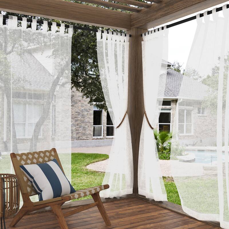 No. 918 Amina Open Weave Indoor/Outdoor Sheer Tab Top Curtain Panel, Single Panel - White - 50" x 108"