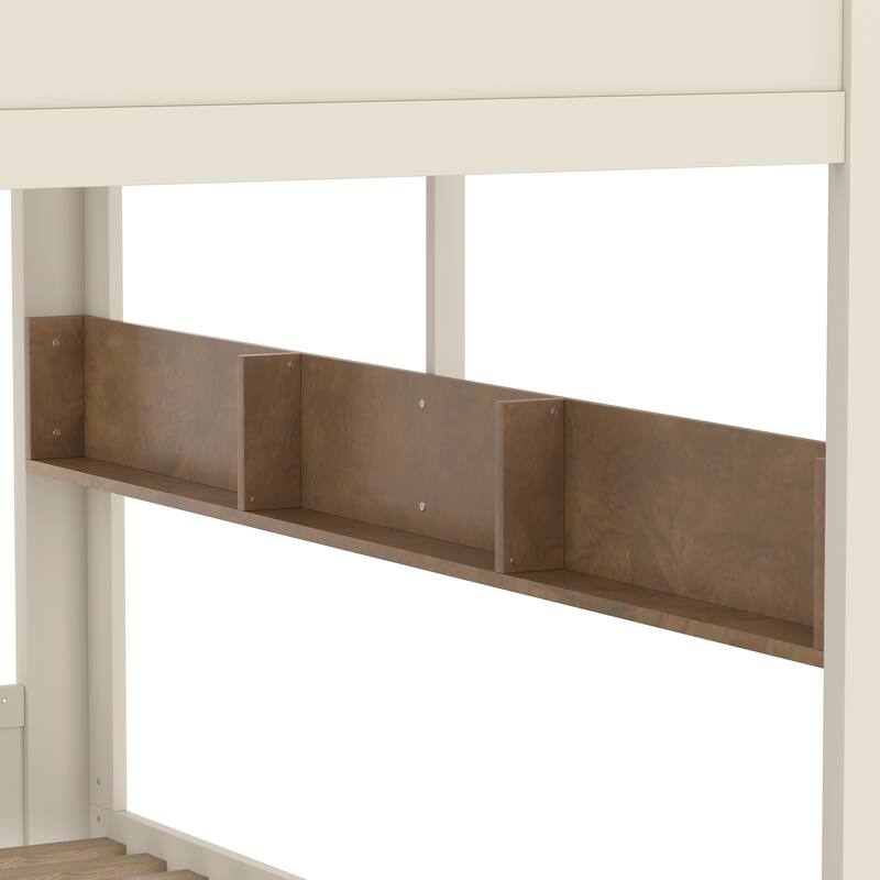 Queen over Queen Bunk Bed with Storage Drawers and Shelves, Solid Wood Bunk Beds with hooks, No Box Spring Needed