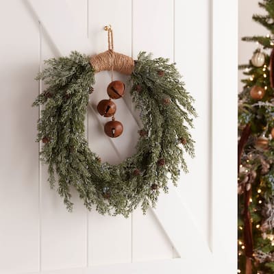 Glittered Pine with Sleigh Bell Artificial Christmas Wreath - 22” - Unlit