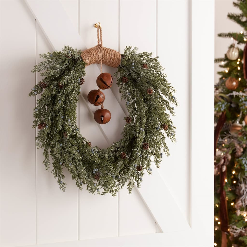 Glittered Pine with Sleigh Bell Artificial Christmas Wreath - 22” - Unlit
