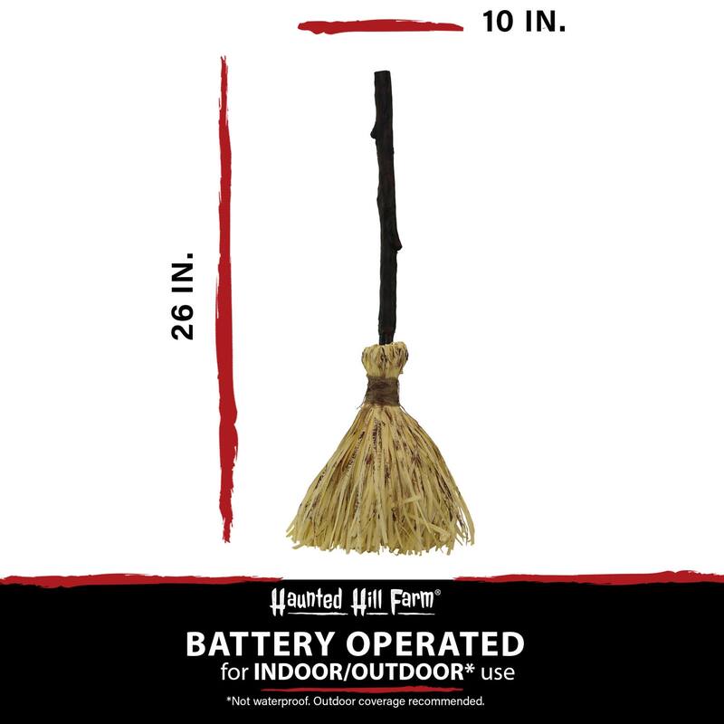 Haunted Hill Farm 26-In. Animated Witch's Broomstick, Sound & Movement, Battery Operated, Indoor or Outdoor Halloween Decoration