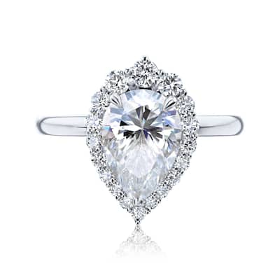 Kobelli August Collection 2.4 Carat Moissanite & Lab Grown Diamond 14k Solid Gold Pear Rococo Halo Plain Band Phoebe Ring