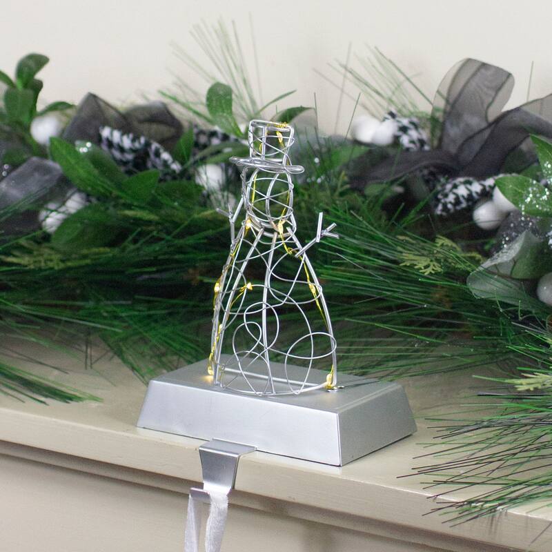 8" LED Lighted Silver Wired Snowman Christmas Stocking Holder