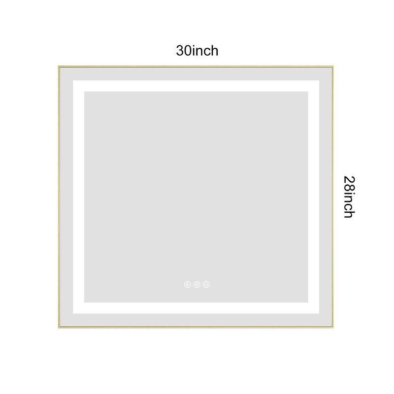 30 x 28 Inch LED Bathroom Mirror with Front and Backlight, Wall Mounted Vanity Mirror with Aluminum Frame, Anti-Fog