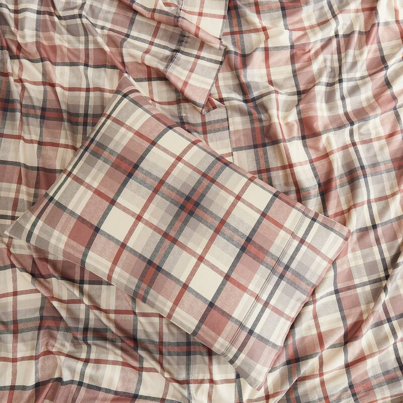 Highland 300 Thread Count Cotton Extra Deep Pocket Plaid 4-piece Bed Sheet Set