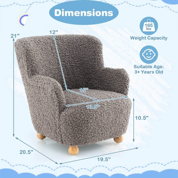dimension image slide 2 of 3, Costway Sherpa Kids Sofa with Solid Rubber Wood Legs for Boys & Girls - See Details