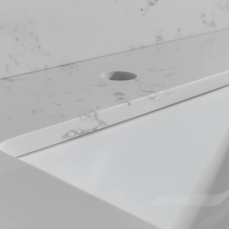 43x22 inch bathroom stone vanity top carrara white marble color with ceramic sink and single faucet hole with back splash