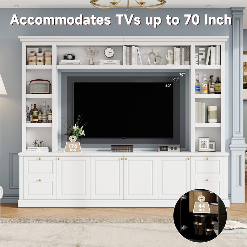 All-in-One Modern TV Stand with Bookcase 3 Adjustable Shelves 70 Inch TV