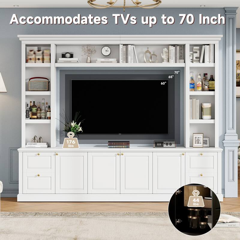 All-in-One Modern TV Stand with Bookcase for TVs up to 70 Inch, Large Entertainment Center with Adjustable Shelves
