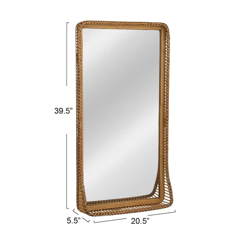 Wood and Rattan Mirror with Shelf