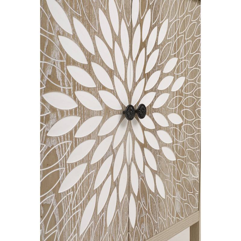 GDFStudio - Oakcraft Traditional Wooden Accent Storage Cabinet with 2 Carved Doors