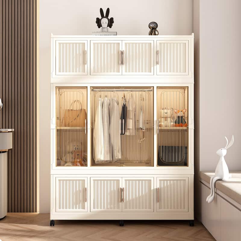 Compact Baby Wardrobe Organizer – Magnetic-Door Cubes & Hanging Rod – Includes Hangers, Portable Closet Dresser‌