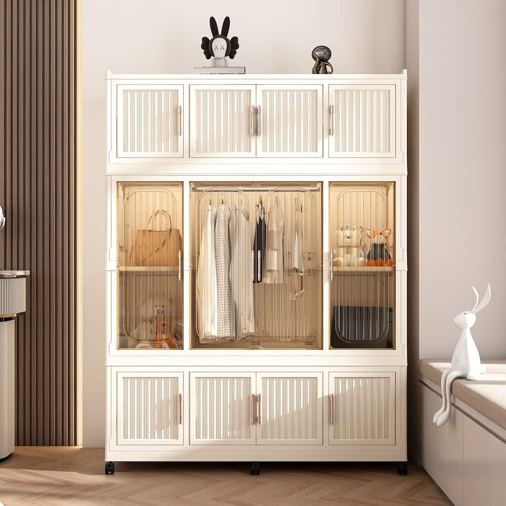 Portable Wardrobe Closet Storage Organizer for Clothes,Clothes Dresser,12 Magnetic Doors-12 Cubes & 1 Hanging Rod,6 pcs hangers