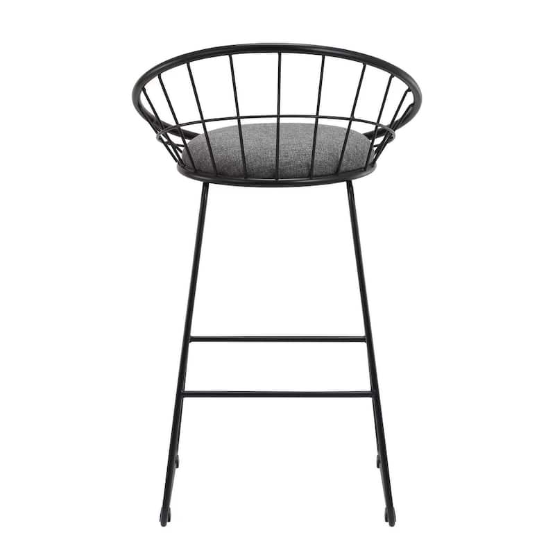 26''H Gray Fabric Stool with Metal Leg, Set of 2