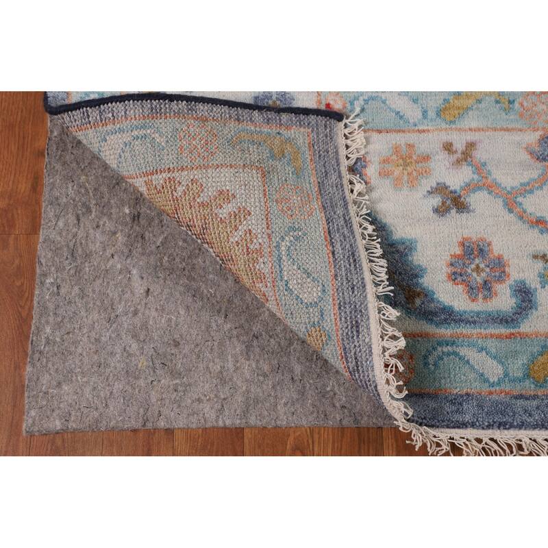 All-Over Blue Floral Oushak Indian Area Rug Hand-Knotted Wool Carpet - 7'11" X 9'9"
