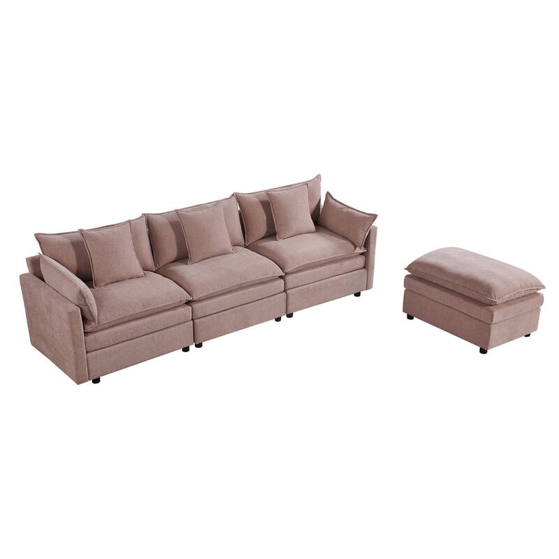 108.66" L-Shaped 4-Seater Sectional Sofa with Convertible Chaise and Ottoman, Spacious Cloud Couch Design