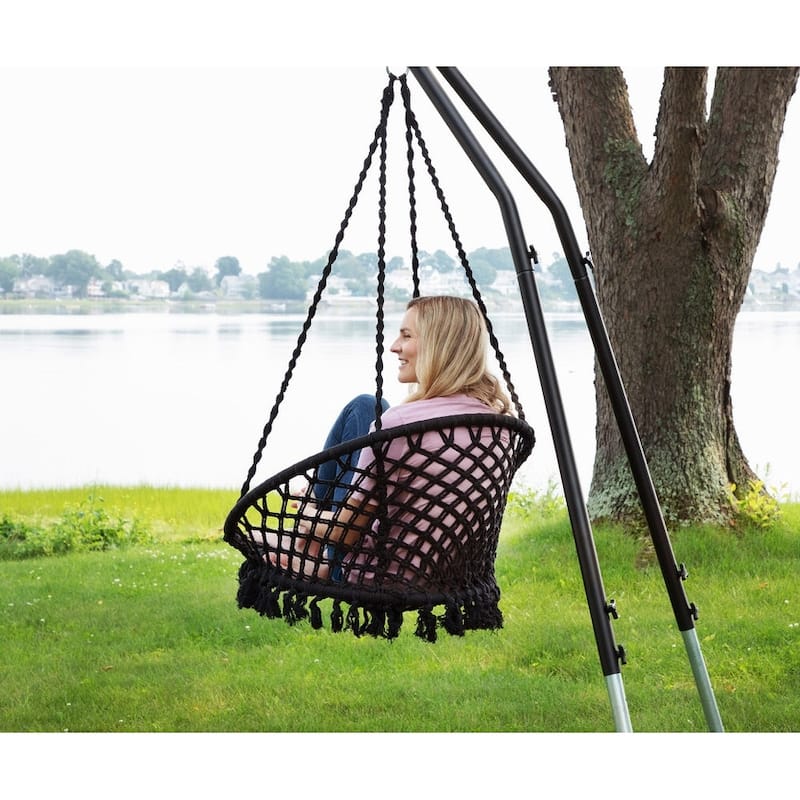 Bahia Macrame Hammock Chair Bedroom Rope Swing Indoor Outdoor Hand Woven Accent Chair - 42 x 32 in