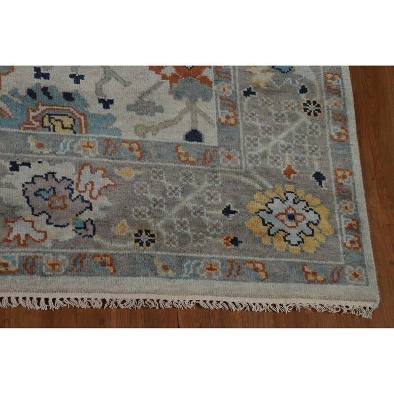Hand Knotted Oriental 100% Wool Carpet Transitional All-Over Greys & Charcoal Oushak Area Rug - 10' 2'' X 7' 11''