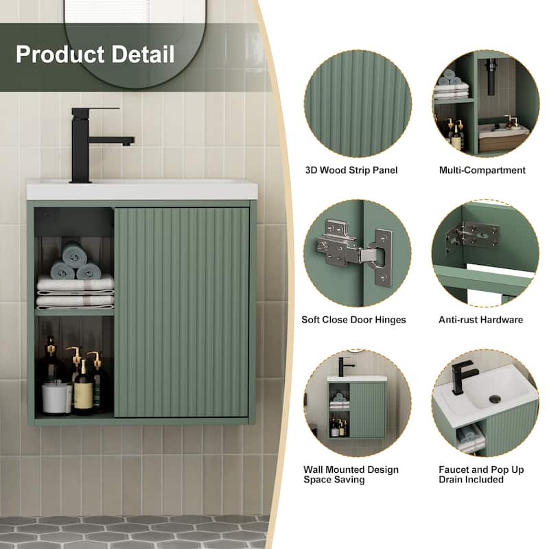 Single-Door Vertical Stripe Wall Cabinet with Integrated Basin