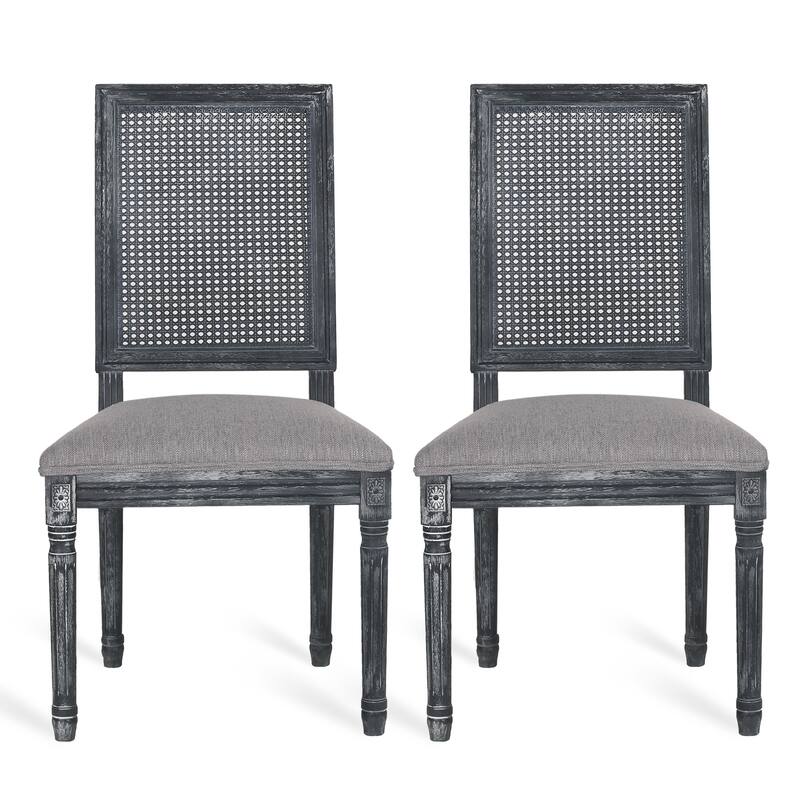 French Dining Chairs Set of 2, Rattan Farmhouse Upholstered Dining Chairs with Backrest and Wood Frame for Living Room, Kitchen