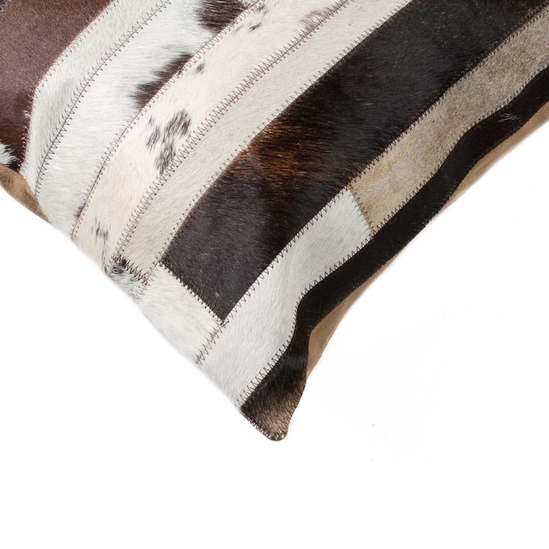HomeRoots 18" Chocolate And Ivory Striped Cowhide Throw Pillow