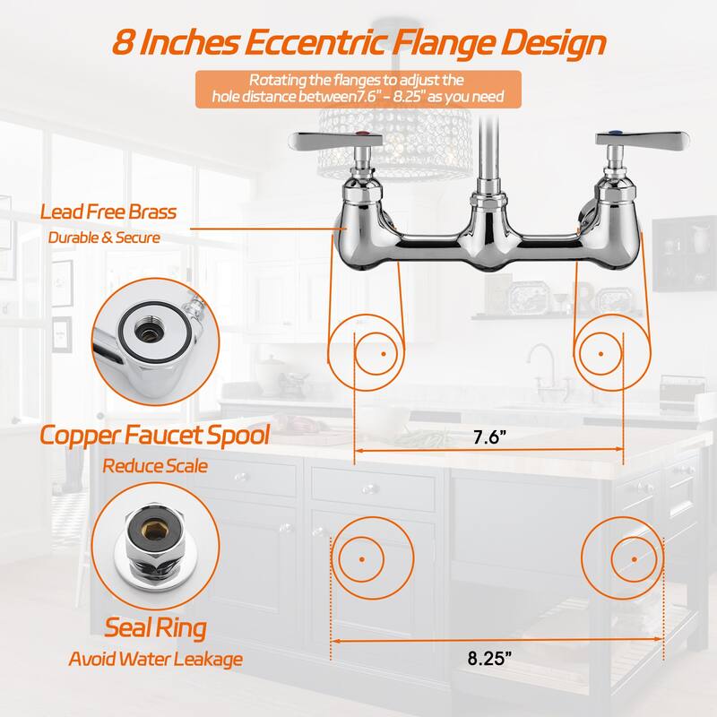PROOX Wall Mount 25" Commercial Kitchen Faucet with Pre-Rinse Sprayer - 25