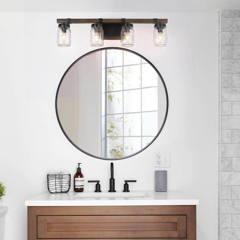 Kole Farmhouse 4-Light Linear Bathroom Vanity Lights Mason Jar Glass Wall Sconces