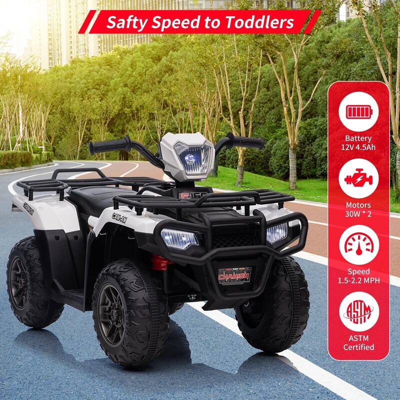 12V Battery-Operated Kids ATV, Dual Speed Adjustment, LED Light, Music, USB