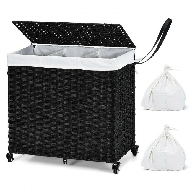 Laundry Hamper with Lid Black with lid 79L Laundry Basket with Wheels Black 