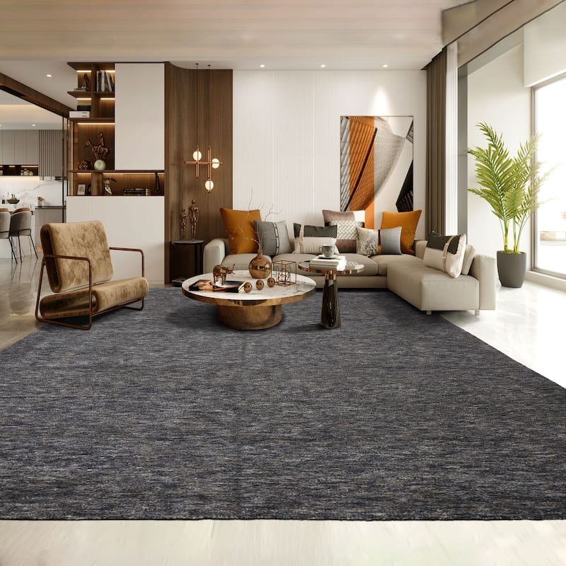 10x14 Tibetano Hand Knotted Wool & Bamboo Silk Grey Tibetan Modern Plush Pile Rug - 10' x 14' - 10'  x 14'