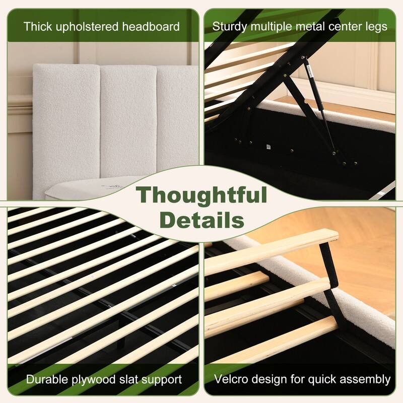 Modern Upholstered Lift-Up Storage Platform Bed with Headboard