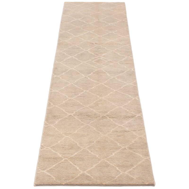 ECARPETGALLERY Hand-knotted Tangier Khaki Wool Rug - 2'11 x 11'10