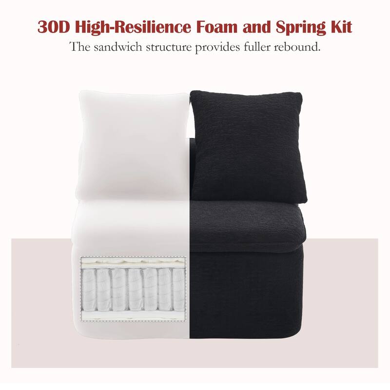 U-Shaped Modular Sectional Sofa with Ottoman, Woodgrain Chenille Deep Seat Boneless Couch, Compression Sofa with Pillows