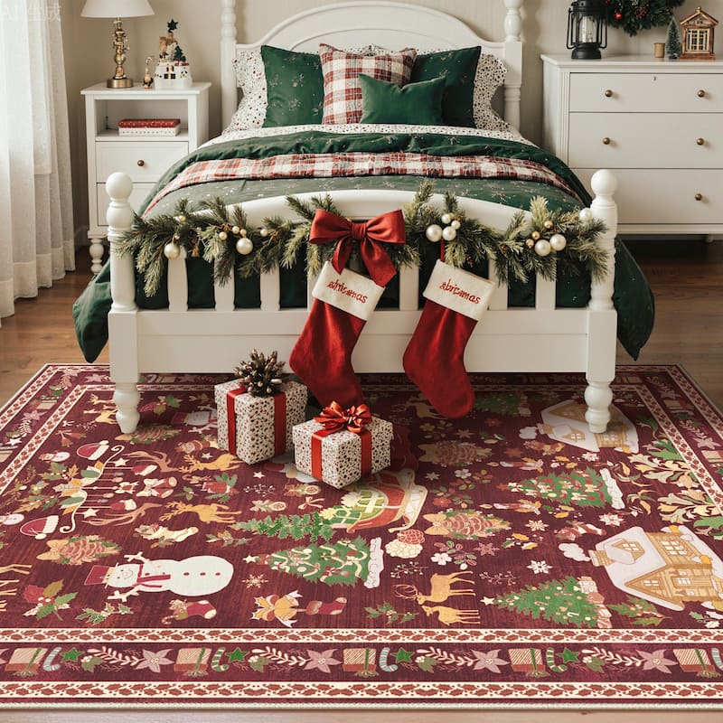 Mcow Holiday Magic Collection Machine-Washable Christmas Area Rug