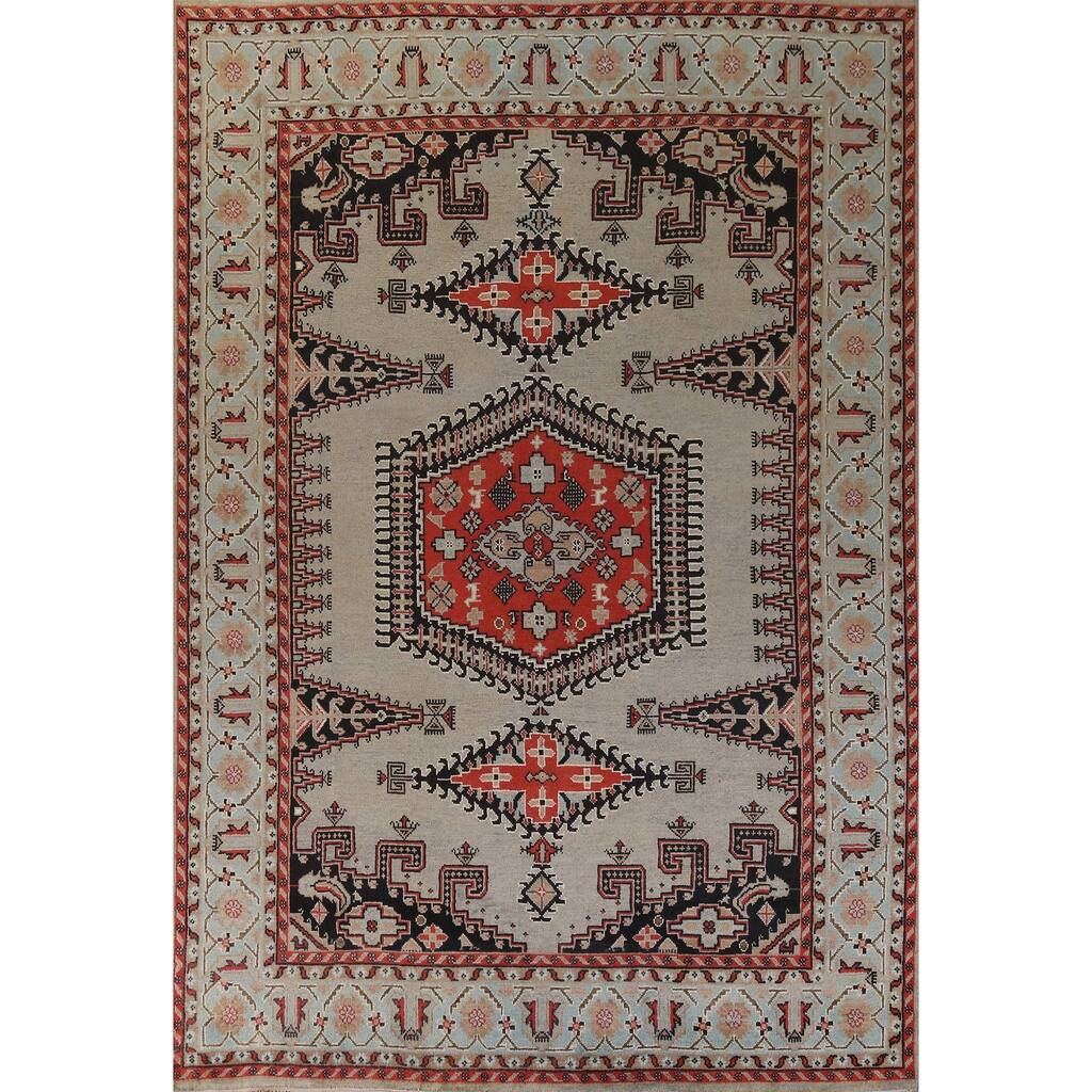 Hand Knotted Oriental 100% Wool Carpet Traditional Geometric Greys & Charcoal Viss Area Rug - 11' 10'' X 8' 10''
